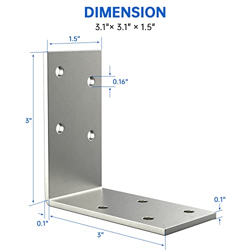 （15-Pack） 3"x3" Heavy Duty 12-Gauge Galvanized Steel L Brackets - size: 15 Pack