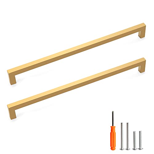 Cabinet Pulls Gold Cabinet Handles Square Drawer Pulls, 10 Pack 12-3/5 Inch Stainless Steel Kitchen Door Cupboard Cabinet Handles, Drawer Hardware Handles, 320mm Hole Centers - color: Gold, size: Two Hole - 12-3/5 inch Hole Centers(320mm)