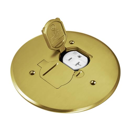 ENERLITES Dual Flip Lid Floor Outlet Cover, 5.625" Dia, 1-Gang, 20A, Brass - color: Brass 5.625"