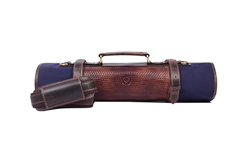 Leather Knife Roll Storage Bag, Elastic and Expandable 10 Pockets, Adjustable/Detachable Shoulder Strap, Travel-Friendly Chef Knife Case (Navy Blue, Canvas) - color: Navy Blue