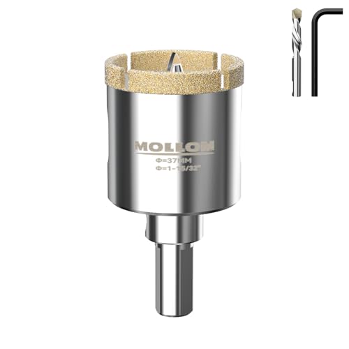 MOLLOM 1-15/32" (37mm) Diamond Hole Saw with 2 Pilot Drill Bit - size: 37mm | 1-15/32", style: Single Pack