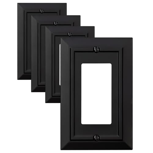 Classic Architecture Wall Plates,Light Switch covers, Electrical Outlet Covers, Duplex receptacle wall plates,Mid Size Bamboo Fiber Material Switch plates Matte Black (1 Gang Decorator 4PK) - style: 1 Gang Decorator 4PK
