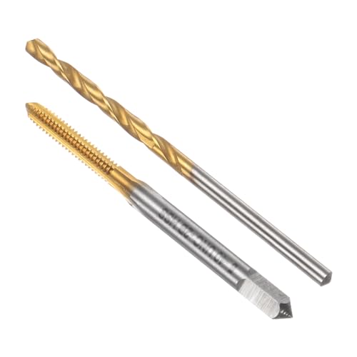uxcell Tap & Drill Bit Set, 5-40 UNC Straight Flute Thread Tap and 1/10" (2.6mm) Twist Drill Bit, Titanium Coated M2 High Speed Steel Thread Repair Tapping Tools - size: 5-40 UNC + 1/10" (2.6mm)
