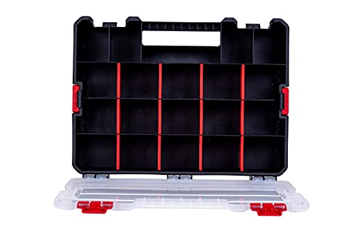Small Parts Organizer Box – Stackable Hardware Storage Case with 20 Compartments & 12 Dividers – Heavy-Duty Nylon Screw, Drill Bit, Nut & Bolt Organizer for Garage, Toolbox, Workshop