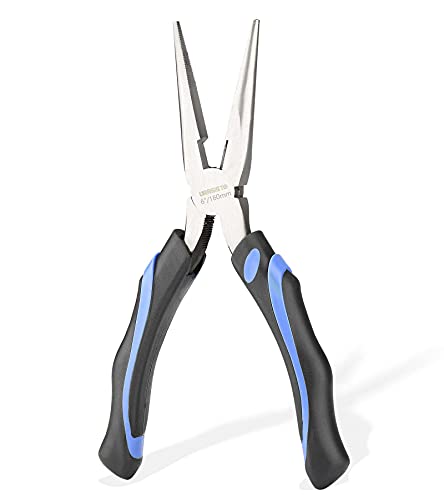 URASISTO 6-Inch Long Needle-Nose Side Cutting Pliers with Heavy Duty Nickel Chromium Steel Construction - size: 6" Long Nose Pliers
