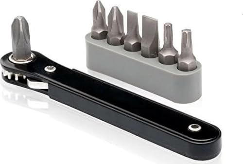 NEIKO 03044A 1/4-Inch Drive Mini Ratchet Screwdriver Set, 8 Pc, Cr-V Steel, Tight Reach, 90 Degree Screwdriver, Low Profile, Close Quarter, Right Angle Offset, Short Phillips, Slotted, Torx Star - size: Mini Ratchet