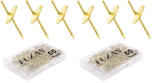 60pcs Picture Hangers, 20lbs Picture Hanging Hooks, Iron Alloy Nail Hooks, Professional Plaster Picture Hanging Kit on Wooden/Drywall Hanging Hardware for Clock,Mirror,Jewelry Golden (Pack of 2) - size: 20LBS (Pack of 2)