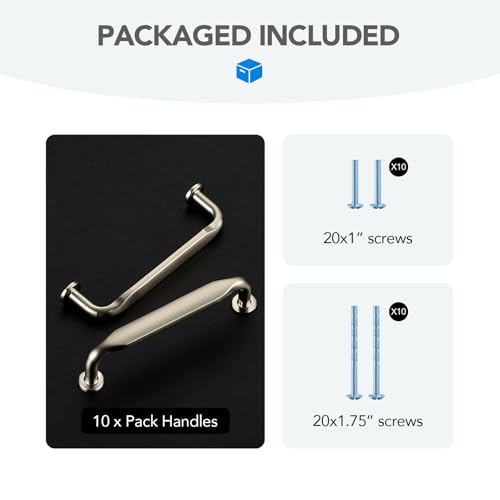 HOME EDIT Brushed Nickel Solid Cabinet Handles & Pulls 3-3/4 Inch 10 Pack - color: Brushed Nickel, size: 3-3/4 inches Hole Center