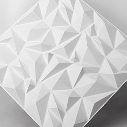 Art3d Textures 3D Wall Panels White Diamond Design for Interior Wall Decor Pack of 12 Tiles 32 Sq Ft (PVC)
