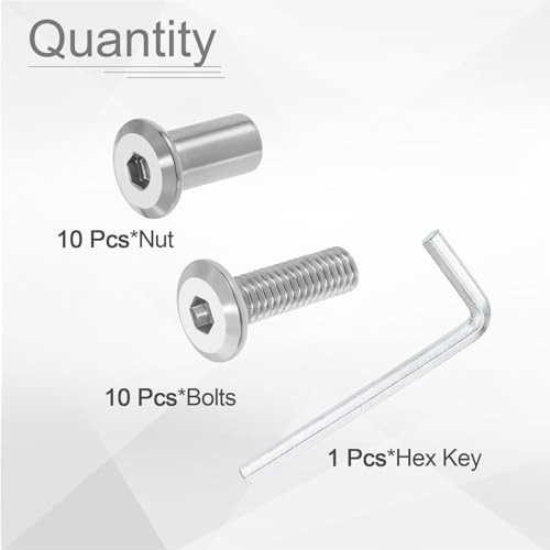 HARFINGTON 10 Set M6x20mm Hex Drive Socket Cap Bolt and M6x15mm Nuts with M4 Hex Wrench, Furniture Connector Bolts and Screws for Furniture Countersunk Belt, Silver - size: M6x20mm, M6x15mm