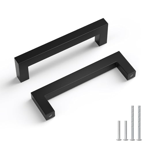 Goldenwarm 3-3/4 Inch 10 Pack Black Cabinet Handles Kitchen Drawer Pulls - color: Black, size: 3 3/4'' Hole Center