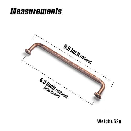 12 Pack Antique Copper Zinc Alloy Cabinet Handles - 6.3''(160mm) Hole Center Cabinet Pull Hardware for Bedroom, Kitchen L101 - color: Antique Copper, size: 6.3'' Hole Center