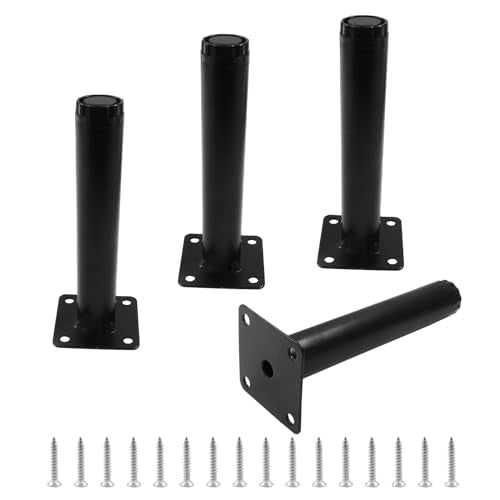 4 Pcs 6"/150mm Metal Furniture Legs Black Adjustable - size: 6 inches