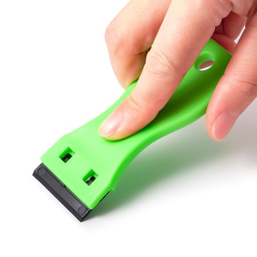 FOSHIO 2PCS Plastic Razor Blade Scraper Tool and 100PCS Plastic Blades for Gasket Remover, Sticker Remover, Labels Decal and Adhesive Remover for Windows and Glass (Lime Green) - color: Lime Green