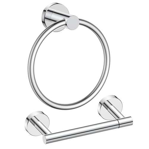 FORIOUS Toilet Paper Holder and Towel Ring Set, Bathroom Accessories Set - color: Chrome