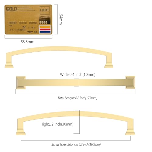 Amerdeco 10 Pack Brushed Gold Cabinet Pulls 6.3" - color: Brushed Gold, size: 6.3" hole center