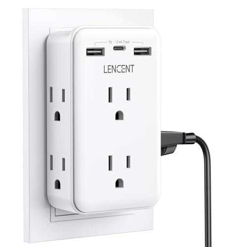 LENCENT 2 to 3 Prong Outlet Adapter, 2 Prong Outlet Extender with 6 AC