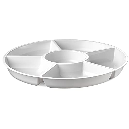 Plasticpro 6 Sectional Round Plastic Serving Tray/Platter (2, White) - color: White
