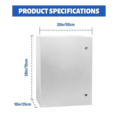 Electrical Junction Box 28x20x10, NEMA 4X IP66 Steel Enclosure Box - size: 28 x 20 x 10''