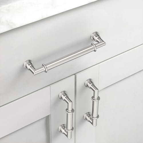 Asidrama 10 Pack 5 Inch(128mm) Brushed Satin Nickel Kitchen Cabinet Handles, Cabinet Pulls Kitchen Cabinet Hardware for Cupboard Drawer Pulls 2281 - color: Brushed Satin Nickel, size: 5" Hole Center