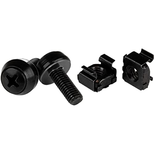 StarTech 100-Pack M6 12mm Screws & Cage Nuts Kit with Tool, Black Steel - color: Black Cage Nuts and Mounting Screws, size: 100-pack, style: Screw & Cage Nut