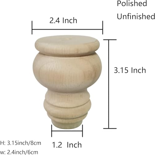 3 Inch Wooden Furniture Legs Unfinished Wood Bun feet, Sofa Replacement Legs for Armchair Cabinet Chair Dresser Home DIY Projects Set of 4 - size: 3 Inch