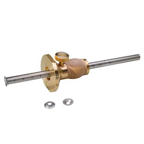 Wheel Marking Gauge Kit with 2 Extra Cutter Wheels, Anti Roll Brass Head with Hornbeam Wood Holder, Metric and Imperial Micro Adjuster Ruler, Woodworking Tools Scriber for Woodwork