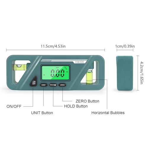 Shkalacar Digital Angle Finder Protractor, Magnetic Base with LED Display and Automatic Shut Off, for Wood Processing and Vehicle Repairing Billet Protractor Level Tool (Green) - color: Green