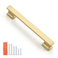 KNOBWELL 6 Pack Brushed Gold Solid Cabinet Pulls 5 Inch(128mm) Hole Center Kitchen Cabinet Handles,Cabinet Hardware for Cupboard Drawer Pulls - color: Brushed Gold, size: Hole Center：5 inch（128mm）