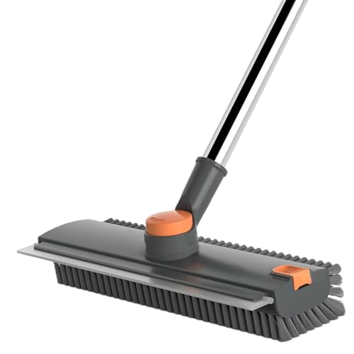 Floor Scrub Brush with Squeegee Long Handle 3 in 1 tub Brush 52'' 2026 Upgraded Multi-Functional Stiff Bristle Cleaning Scrub Brush Rotating Tile Brush for Cleaning Bathroom Patio, Pool, Garage - color: Gray Orange