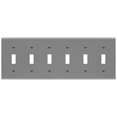 ENERLITES Mid-Size 6-Gang Toggle Light Switch Cover Plate, 1 Pack, Gray - color: Gray, size: Mid-Size