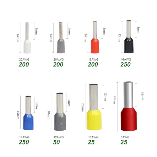 Fidioto 1200pcs Wire Ferrules Terminals Kit, AWG 22-8 Terminal Connector Wire Insulated Cord Pin Ends Terminals for Electric, Industrial, Power Control System, etc. - size: 1200 pcs