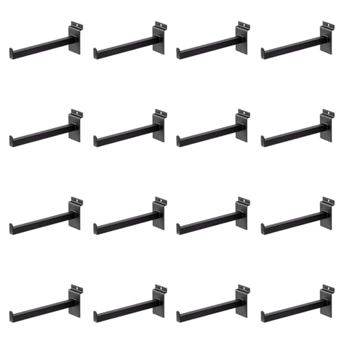 16 Pack Heavy Duty Tube Slatwall Shelf Brackets, Metal Tubular Slat Wall Brackets with Lip, Slatwall Accessories for Garage, Retail, and Home Storage - size: 8 Inch, style: Black