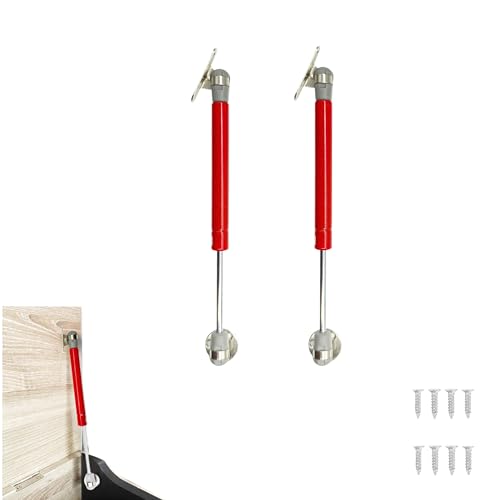 100N Soft Close Safety Gas Strut Hinges, CJQZP 2 Pack Heavy Duty Toy Box & Cabinet Hinges for Curved, Round, Arched & Flat Lids (red) - color: Red