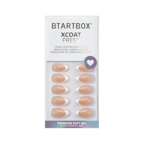 BTArtbox Press On Nails, White French, Short Almond, French Tip, 32Ct