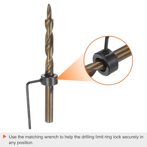 HARFINGTON 2pcs Pocket Hole Drill Bit 5/16" Dia 13/64" Tip Round Shank Replacement Twist Step Drill Bit with M8 Depth Stop Collar and Wrench for Woodworking - size: 13/64"