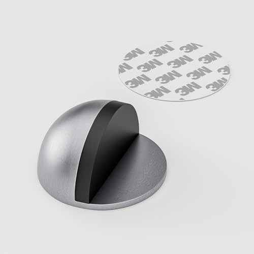 Stainless Steel Half Dome Floor Door Stop Self-Adhesive with Rubber Free Punching—Ground Door Stops for Bedroom Living Bath Shower Room Office Silver—Stainless Steel Floor Door Stopper（4PCS）