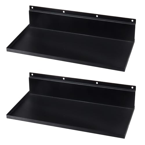 2 Pack 17×8 Inch Metal Slatwall Shelves, Black - style: 2 Pack Black