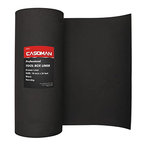 CASOMAN Professional Tool Box Liner, Drawer Liner, Shelf Liner, 18 inch(Wide) x 24 feet (Long), Non-Slip, Black - size: 18"W x 288"L