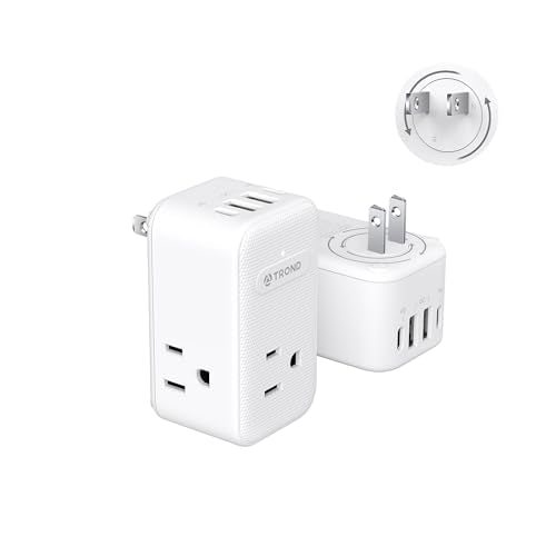 TROND 2 to 3 Prong Outlet Adapter 2 Pack, 3 AC Power Splitter with USB C - color: White, size: 2 Prong-2 Pack