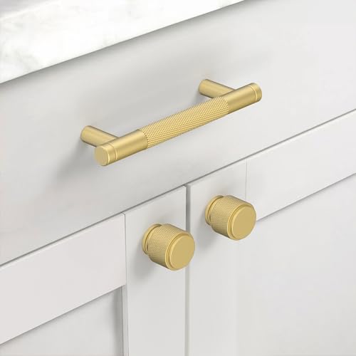 Asidrama 10 Pack Brushed Gold Zinc Alloy Knurled Dresser Knobs Cabinet Hardware for Dresser Drawers - color: Brushed Gold, style: 10 Pack