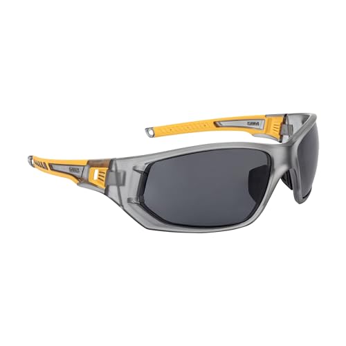 DEWALT DPG112-2D Miter™ Premium Vented No-Slip Safety Glasses – Smoke Lens – Vented Frame & Lenses – Rubber Temples & Nosepiece – 1 Pair - color: Gray/Yellow / Smoke, size: One Size