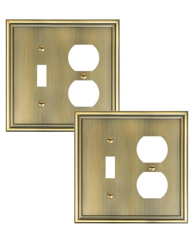 2-Pack Zinc Alloy Combo Toggle/Duplex Light Switch Cover Plate - color: Antique Brass, size: 1 Toggle/1 Duplex 2PK