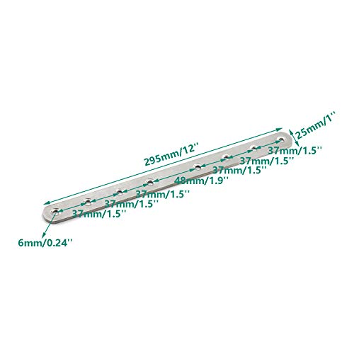 4 Pack Flat Mending Plate for Wood,ULIFESTAR Stainless Steel Straight Brackets 300mm / 12" Length 8 Screw Hole Flat Repair Fixing Wood Brace Joining Plates Connector with Fixing Screws - size: ['300x25x4mm']