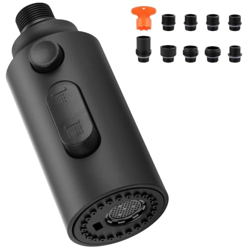 Pull Down Faucet Sprayer Head Replacement, Black 3 Function Pull Out Spray Head Nozzle with 9 Adapters for Kitchen Sink Faucet, American Standard for Moen Kohler Delta G1/2 Male Connector - color: Black