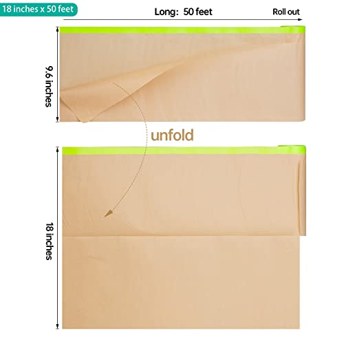 Tangibay Pre-Taped Masking Paper for Painting - 18 inch x 50 feet Tape and Drape Painters Paper, Paint Adhesive Protective Paper Roll for Covering Skirting, Frames, Cars and Auto Body (2 Rolls) - size: 2 Rolls: 18"