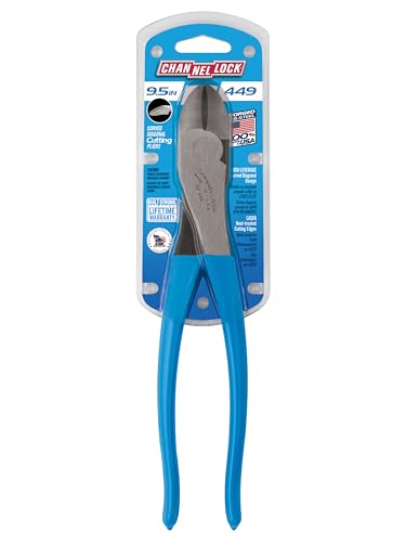 Channellock 449 Diagonal Cutting Plier, 9.54 in OAL, Blue Handle, Pistol-Grip Handle, 1.12 in W Jaw, 1.02 in L Jaw - size: 9-Inch Diagonal