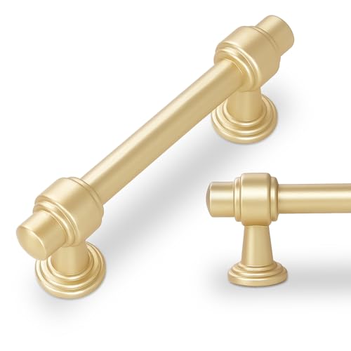 10 Pack Brushed Gold Cabinet Pulls 3 Inch(76mm) Hole Center Drawer Pulls Cabinet Hardware Kitchen Cabinet Handles for Bathroom Dresser Pulls - color: Brushed Gold, size: 3'' Hole Center(76mm)