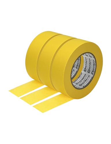 KREFINISH Professional Auto Body Painters Tape, Yellow, 1.41in x 60 yards/3 Rolls, Heat Resistant, No Residue, UV & Moisture Resistant, Ideal for Auto Body Painting, Cars, Trucks, Motorcycles - size: 1.41in-3rolls