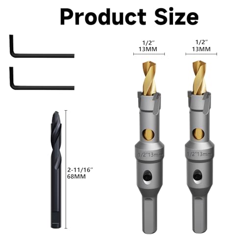 Metal Hole Saw 1/2''(13mm) 2Pcs Set Heavy Duty Tungsten Carbide Tipped Hole Cutters Set with a nitrided Step Drill and L-flench, for Steel Iron,Aluminum,Stainless stell,Plastic - size: 1/2''(13mm)-2PCS